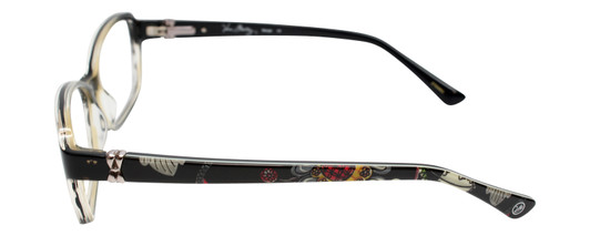 Side View of Vera Bradley MARGE Designer Reading Eye Glasses with Prescription Bi-Focal Rx Lenses in Moon Blooms Floral Black Ladies Rectangle Full Rim Acetate 53 mm