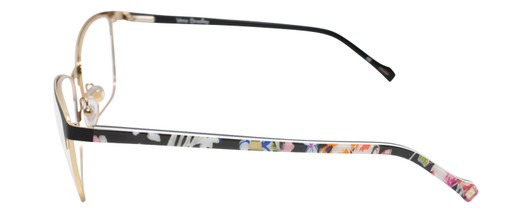 Side View of Vera Bradley SUZANA Designer Reading Eye Glasses with Prescription Progressive Rx Lenses in Pretty Posies Floral Black Gold Ladies Cateye Full Rim Metal 55 mm