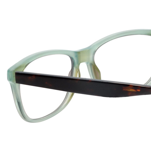 Close Up View of XOXO X2332 Designer Reading Eye Glasses in Blue Crystal Tortoise Havana Unisex Retro Full Rim Acetate 55 mm