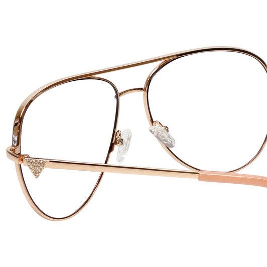Close Up View of Guess Factory GF6098 Designer Reading Eye Glasses in Rose Gold Ladies Aviator Full Rim Metal 64 mm