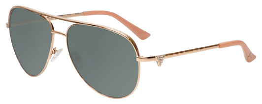 Profile View of Guess Factory GF6098 Designer Polarized Sunglasses with Custom Cut Smoke Grey Lenses in Rose Gold Ladies Aviator Full Rim Metal 64 mm
