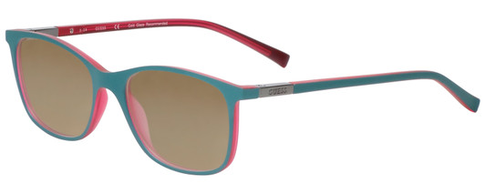 Profile View of Guess GU3004 Designer Polarized Sunglasses with Custom Cut Amber Brown Lenses in Turquoise Pink Crystal Blue Green Unisex Cateye Full Rim Acetate 51 mm