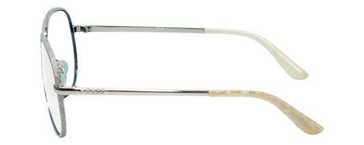 Side View of Guess GU7555 Designer Reading Eye Glasses in Silver Glitter Pearl Gold Ladies Aviator Full Rim Metal 59 mm