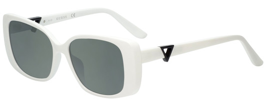 Profile View of Guess GU7631 Designer Polarized Sunglasses with Custom Cut Smoke Grey Lenses in White Ladies Butterfly Full Rim Acetate 53 mm