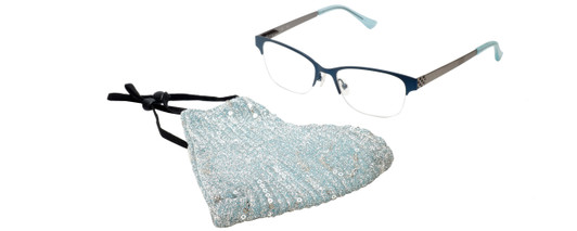 Calabria Women Teal Sequin Mask&Match Blue Candie Designer Eyeglasses w/Retainer