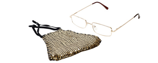 Calabria Women Gold Sequin Safety Mask&Matching 781 Designer Eyeglasses&Retainer
