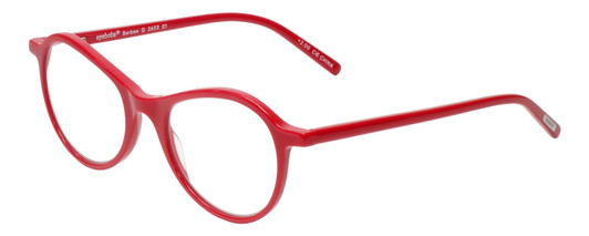 Profile View of Eyebobs Barbee Q Designer Blue Light Blocking Eyeglasses in Gloss Red Ladies Cateye Full Rim Acetate 50 mm