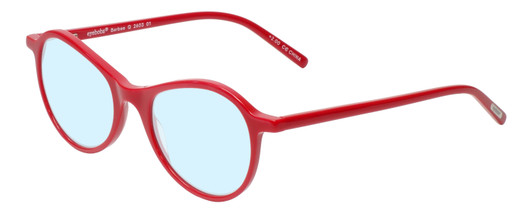 Profile View of Eyebobs Barbee Q Designer Blue Light Blocking Eyeglasses in Gloss Red Ladies Cateye Full Rim Acetate 50 mm