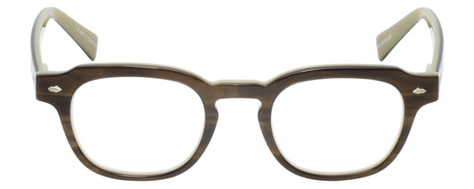 Front View of Eyebobs Bench Mark Designer Reading Eye Glasses with Prescription Progressive Rx Lenses in Brown Crystal Olive Green Ladies Cateye Full Rim Acetate 46 mm