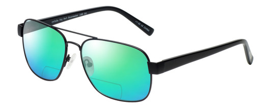 Profile View of Eyebobs Big Ball Designer Polarized Reading Sunglasses with Custom Cut Powered Green Mirror Lenses in Gun Metal Black Unisex Aviator Full Rim Metal 56 mm