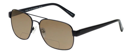 Profile View of Eyebobs Big Ball Designer Polarized Reading Sunglasses with Custom Cut Powered Amber Brown Lenses in Gun Metal Black Unisex Aviator Full Rim Metal 56 mm