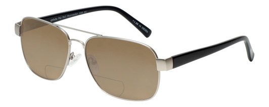 Profile View of Eyebobs Big Ball Designer Polarized Reading Sunglasses with Custom Cut Powered Amber Brown Lenses in Gun Metal Silver Unisex Aviator Full Rim Metal 56 mm