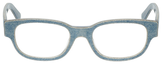 Front View of Eyebobs Bossy Unisex Square Full Rim Designer Reading Glasses in Blue Jean 51 mm