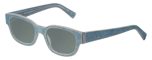 Profile View of Eyebobs Bossy Designer Polarized Sunglasses with Custom Cut Smoke Grey Lenses in Blue Jean Unisex Square Full Rim Acetate 51 mm