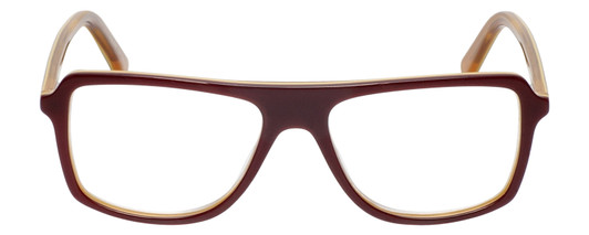 Front View of Eyebobs Buzzed Designer Reading Eye Glasses with Custom Left and Right Powered Lenses in Burgundy Red Layer Orange Crystal Unisex Square Full Rim Acetate 52 mm