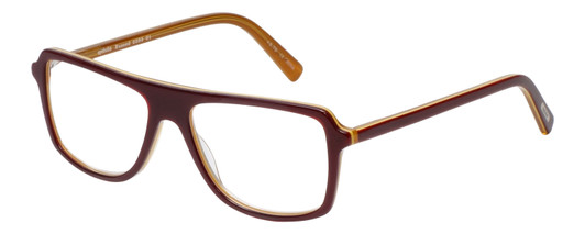 Profile View of Eyebobs Buzzed Designer Blue Light Blocking Eyeglasses in Burgundy Red Layer Orange Crystal Unisex Square Full Rim Acetate 52 mm