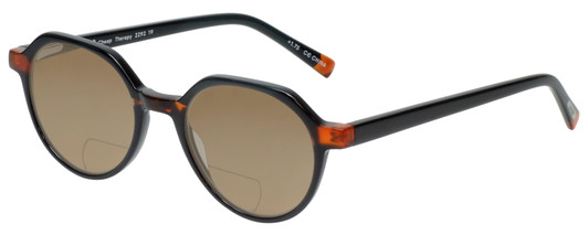 Profile View of Eyebobs Cheap Therapy Designer Polarized Reading Sunglasses with Custom Cut Powered Amber Brown Lenses in Black Red Tortoise Havana Unisex Round Full Rim Acetate 45 mm