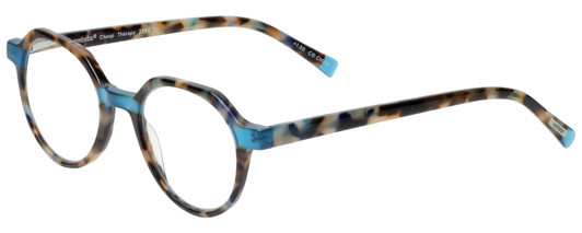 Profile View of Eyebobs Cheap Therapy Designer Reading Glasses in Blue Brown Grey Tortoise 45 mm