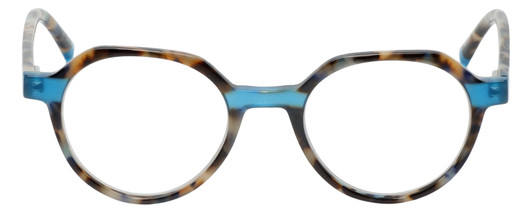 Front View of Eyebobs Cheap Therapy Designer Reading Glasses in Blue Brown Grey Tortoise 45 mm