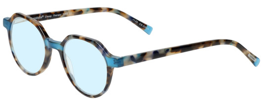 Profile View of Eyebobs Cheap Therapy Designer Progressive Lens Blue Light Blocking Eyeglasses in Blue Brown Grey Tortoise Havana Unisex Round Full Rim Acetate 45 mm