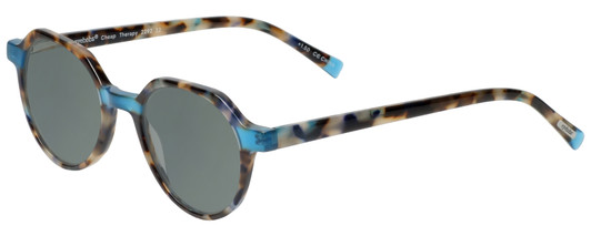 Profile View of Eyebobs Cheap Therapy Designer Polarized Sunglasses with Custom Cut Smoke Grey Lenses in Blue Brown Grey Tortoise Havana Unisex Round Full Rim Acetate 45 mm