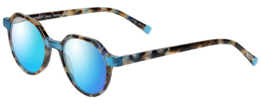 Profile View of Eyebobs Cheap Therapy Designer Polarized Sunglasses with Custom Cut Blue Mirror Lenses in Blue Brown Grey Tortoise Havana Unisex Round Full Rim Acetate 45 mm