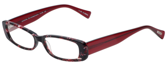 Profile View of Eyebobs Co Conspirator Designer Blue Light Blocking Eyeglasses in Black Red Pink Tortoise Havana Ladies Rectangle Full Rim Acetate 51 mm