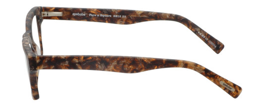 Side View of Eyebobs Fare N Square Designer Reading Eye Glasses with Custom Left and Right Powered Lenses in Matte Tortoise Brown Gold Marble Unisex Square Full Rim Acetate 51 mm