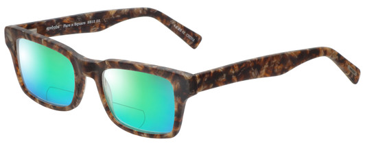 Profile View of Eyebobs Fare N Square Designer Polarized Reading Sunglasses with Custom Cut Powered Green Mirror Lenses in Matte Tortoise Brown Gold Marble Unisex Square Full Rim Acetate 51 mm
