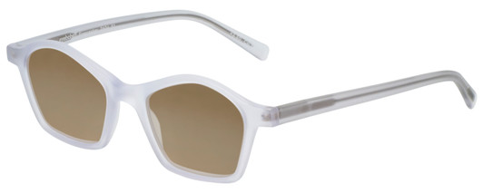 Profile View of Eyebobs Firecracker Designer Polarized Sunglasses with Custom Cut Amber Brown Lenses in Matte Crystal Ladies Square Full Rim Acetate 47 mm