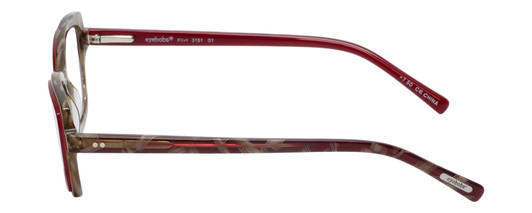 Side View of Eyebobs Flirt Designer Reading Eye Glasses with Custom Left and Right Powered Lenses in Red Crystal Brown Horn Marble Ladies Cateye Full Rim Acetate 48 mm