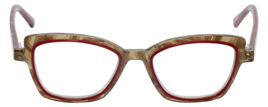 Front View of Eyebobs Flirt Designer Reading Eye Glasses with Prescription Progressive Rx Lenses in Red Crystal Brown Horn Marble Ladies Cateye Full Rim Acetate 48 mm