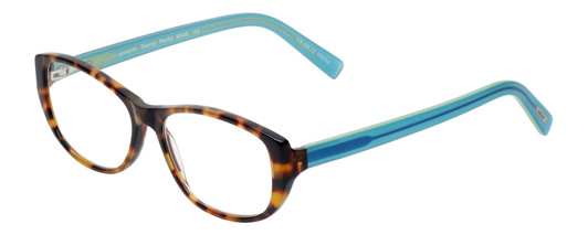 Profile View of Eyebobs Hanky Panky Designer Blue Light Blocking Eyeglasses in Tortoise Brown Gold Crystal Blue Ladies Cateye Full Rim Acetate 52 mm