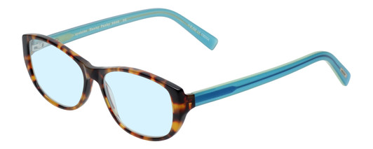 Profile View of Eyebobs Hanky Panky Designer Blue Light Blocking Eyeglasses in Tortoise Brown Gold Crystal Blue Ladies Cateye Full Rim Acetate 52 mm