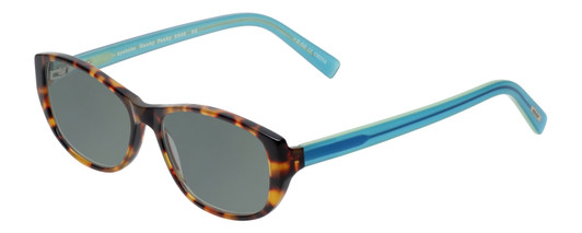 Profile View of Eyebobs Hanky Panky Designer Polarized Sunglasses with Custom Cut Smoke Grey Lenses in Tortoise Brown Gold Crystal Blue Ladies Cateye Full Rim Acetate 52 mm