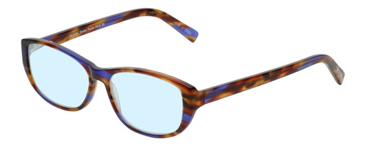 Profile View of Eyebobs Hanky Panky Designer Blue Light Blocking Eyeglasses in Tortoise Purple Brown Gold Crystal Ladies Cateye Full Rim Acetate 52 mm