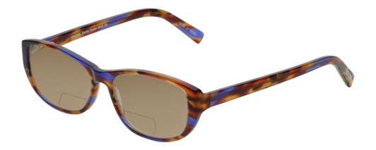 Profile View of Eyebobs Hanky Panky Designer Polarized Reading Sunglasses with Custom Cut Powered Amber Brown Lenses in Tortoise Purple Brown Gold Crystal Ladies Cateye Full Rim Acetate 52 mm