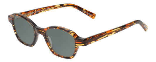 Profile View of Eyebobs Haute Flash Designer Polarized Sunglasses with Custom Cut Smoke Grey Lenses in Tortoise Brown Gold Orange Crystal Ladies Square Full Rim Acetate 46 mm