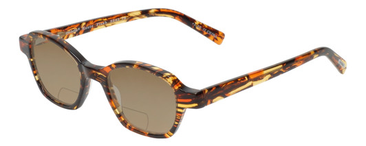 Profile View of Eyebobs Haute Flash Designer Polarized Reading Sunglasses with Custom Cut Powered Amber Brown Lenses in Tortoise Brown Gold Orange Crystal Ladies Square Full Rim Acetate 46 mm