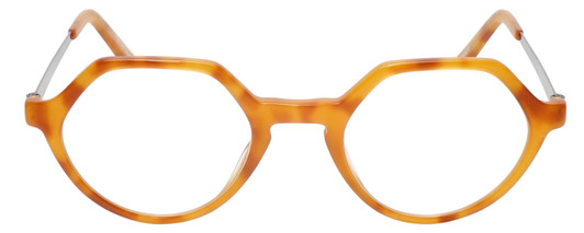 Front View of Eyebobs Hexed Designer Reading Eye Glasses with Prescription Progressive Rx Lenses in Orange Crystal Horn Marble Silver Unisex Round Full Rim Acetate 48 mm