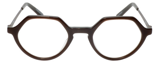 Front View of Eyebobs Hexed Designer Reading Eye Glasses with Single Vision Prescription Rx Lenses in Brown 2 Tone Layer Crystal Unisex Round Full Rim Acetate 48 mm
