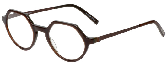 Profile View of Eyebobs Hexed Designer Blue Light Blocking Eyeglasses in Brown 2 Tone Layer Crystal Unisex Round Full Rim Acetate 48 mm