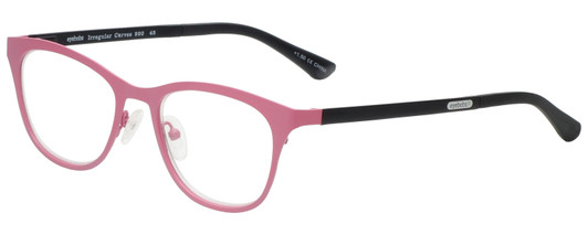 Profile View of Eyebobs Irregular Curves Ladies Designer Reading Glasses Satin Pink Black 51 mm