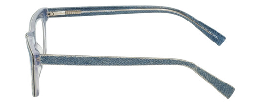 Side View of Eyebobs Jean Pool Designer Reading Eye Glasses with Prescription Bi-Focal Rx Lenses in Blue Denim Unisex Square Full Rim Acetate 45 mm