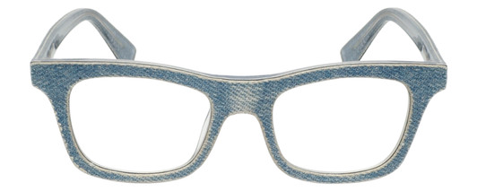 Front View of Eyebobs Jean Pool Designer Reading Eye Glasses with Prescription Progressive Rx Lenses in Blue Denim Unisex Square Full Rim Acetate 45 mm