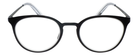 Front View of Eyebobs Jim Dandy Designer Reading Eye Glasses with Custom Left and Right Powered Lenses in Satin Black Crystal Unisex Round Full Rim Metal 50 mm