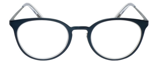 Front View of Eyebobs Jim Dandy Designer Reading Eye Glasses with Single Vision Prescription Rx Lenses in Satin Navy Blue Crystal Unisex Round Full Rim Metal 50 mm