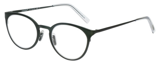 Profile View of Eyebobs Jim Dandy Designer Blue Light Blocking Eyeglasses in Satin Forest Green Crystal Unisex Round Full Rim Metal 50 mm