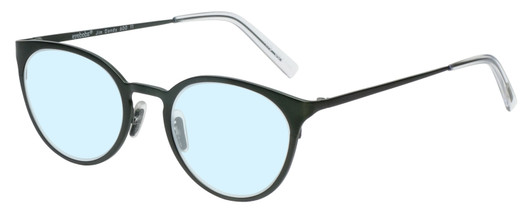 Profile View of Eyebobs Jim Dandy Designer Blue Light Blocking Eyeglasses in Satin Forest Green Crystal Unisex Round Full Rim Metal 50 mm