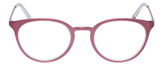 Front View of Eyebobs Jim Dandy Designer Reading Eye Glasses with Single Vision Prescription Rx Lenses in Satin Fuchsia Pink Purple Unisex Round Full Rim Metal 50 mm